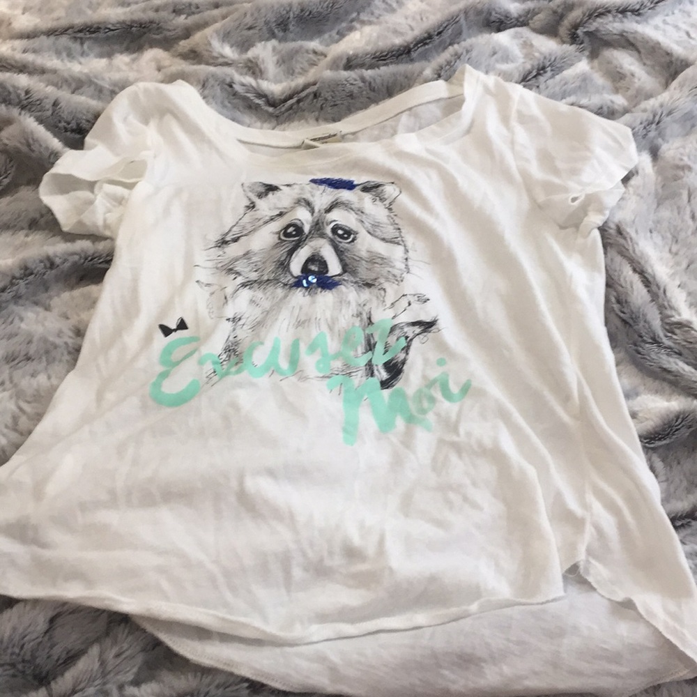 White tee with French raccoon😋